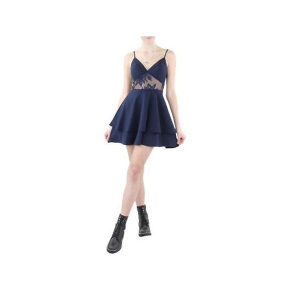 CITY STUDIO Dresses & Skirts - CITY STUDIO Womens Navy Adjustable Straps Spaghetti Strap Mini Dress 9